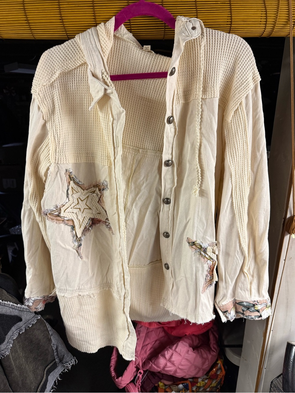 POL Cream Button-Front Hooded Jacket with Star Appliqué
